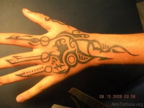 Awesome Tribal Tattoo On Hand