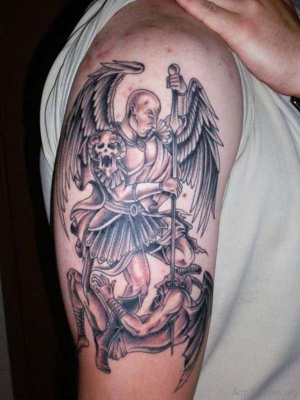 Awesome Warrior Tattoo On Shoulder