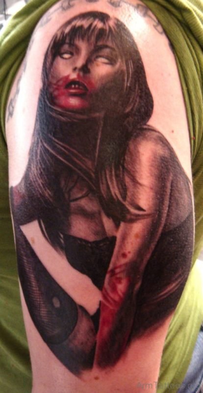 Awesome Zombie Tattoo Girl On Arm 