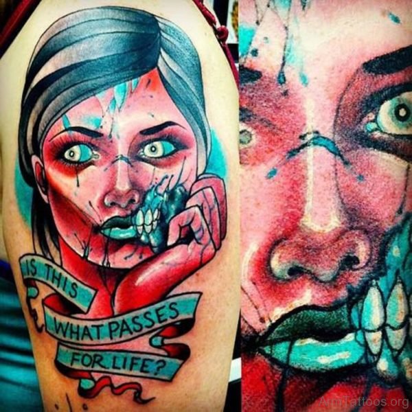 Awesome Zombie Tattoo On Arm 