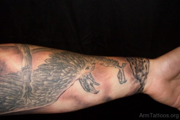 Aztec Eagle Tattoo On Lower Arm