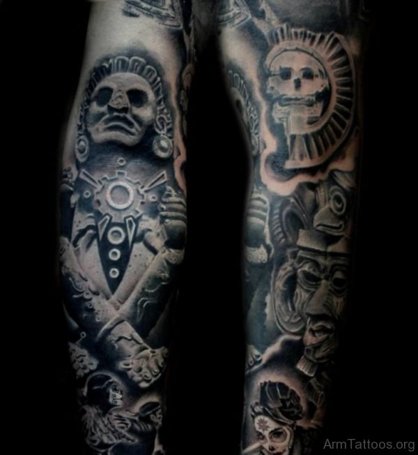 Aztez Tattoo On Full Sleeve