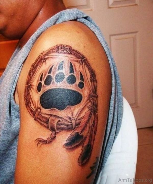 Balck Paw And Dreamcatcher Tattoo