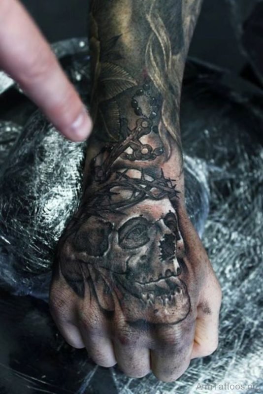 Barbed Death Skull Tattoo On Hand