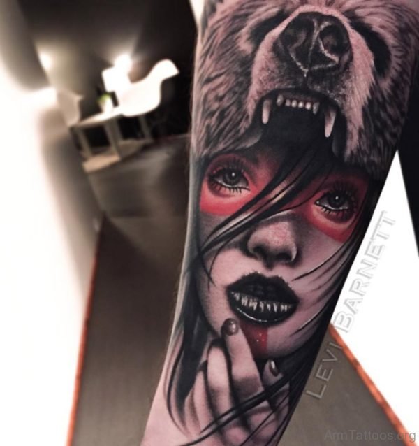 Bear And Girl Portrait Tattoo 
