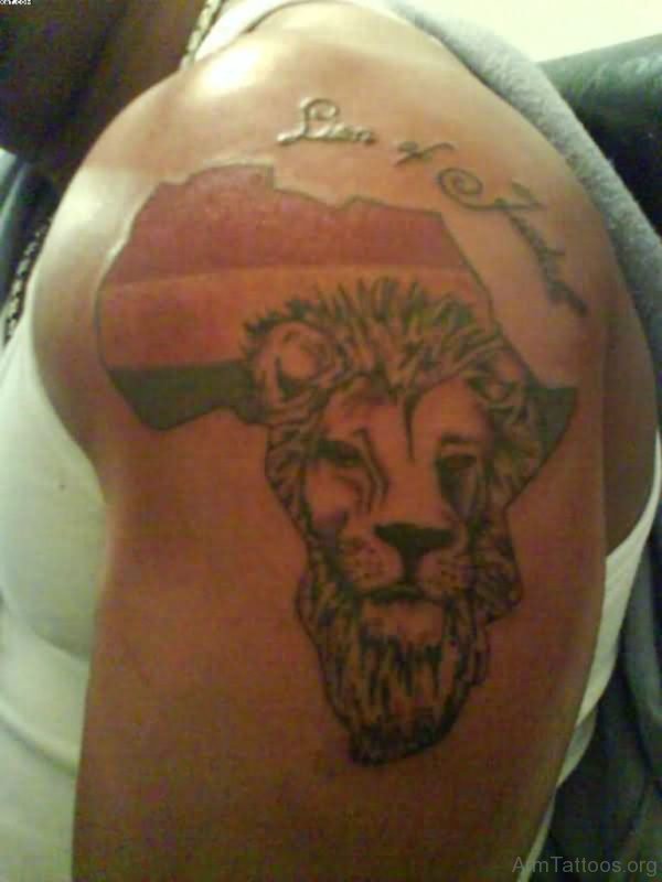 Beautiful African Flag And Lion Tattoo On Shoulder