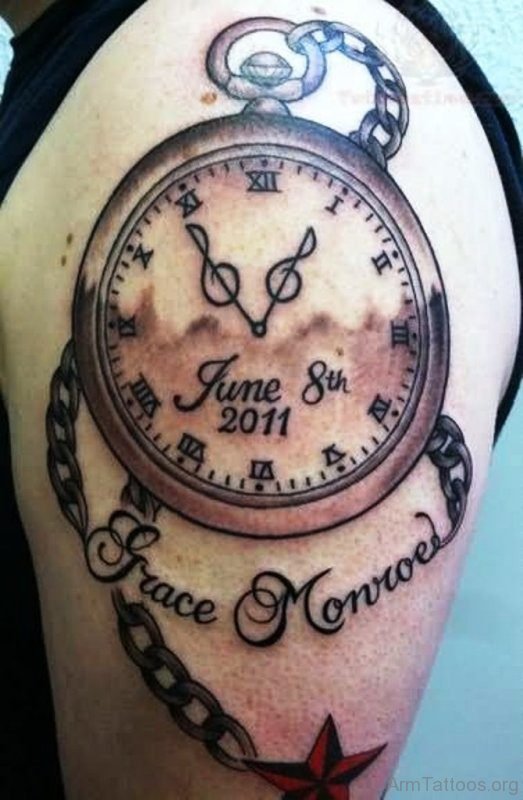 Beautiful Clock Tattoo Design On Arm 