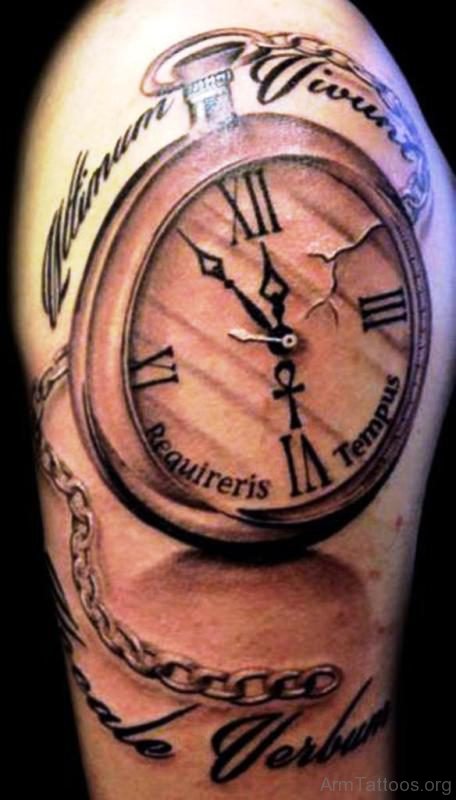 Beautiful Clock Tattoo On Right Arm 