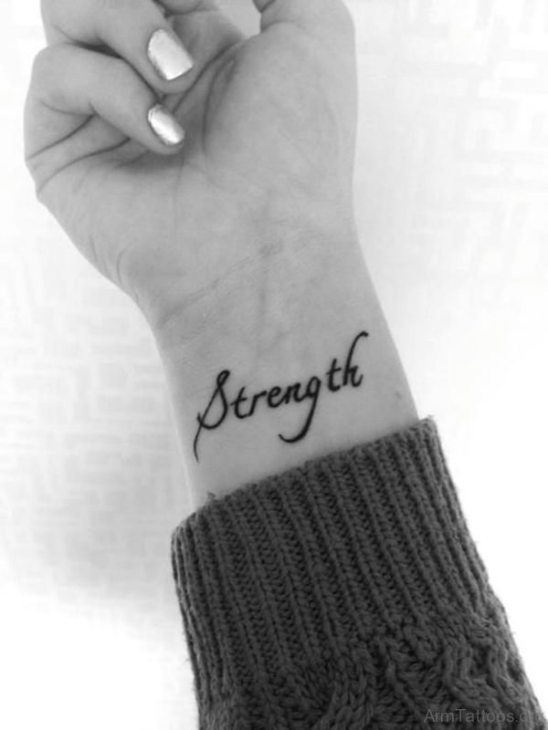 Beautiful Strength Word Tattoo On Wrist