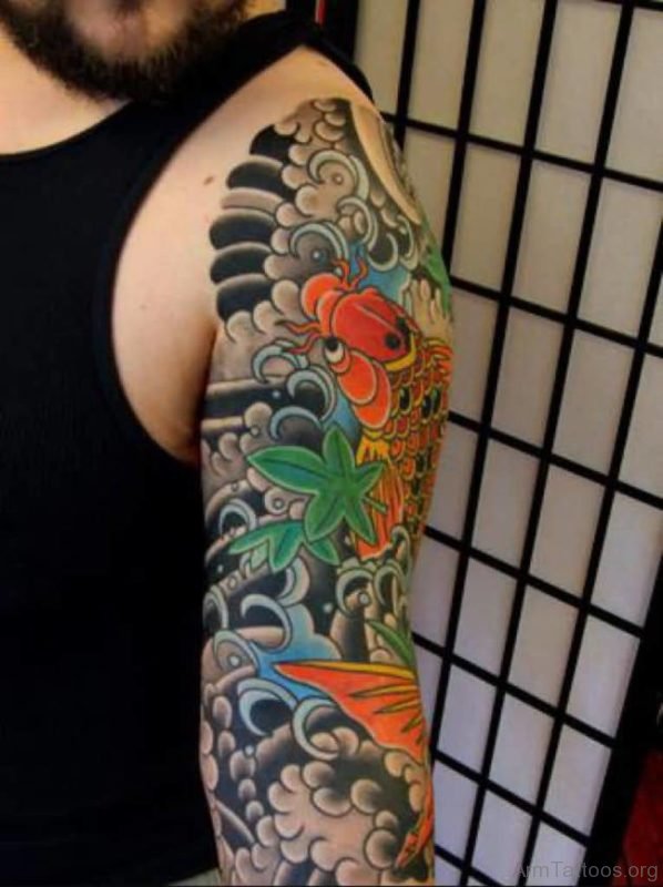 Best Asian Koi Fish Tattoo On Full Sleeve