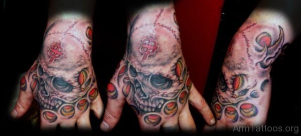 Biomechanical Skull Tattoo Design On Hand