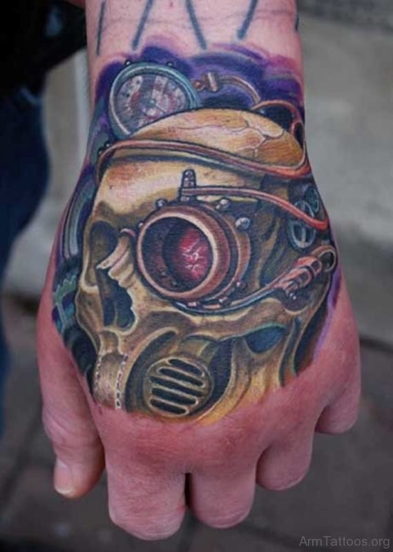 Biomechanical Skull Tattoo On Hand