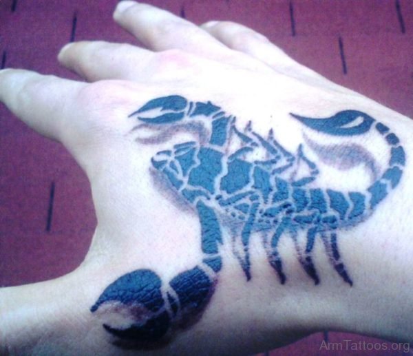 Black 3D Scorpion Tattoo On Hand