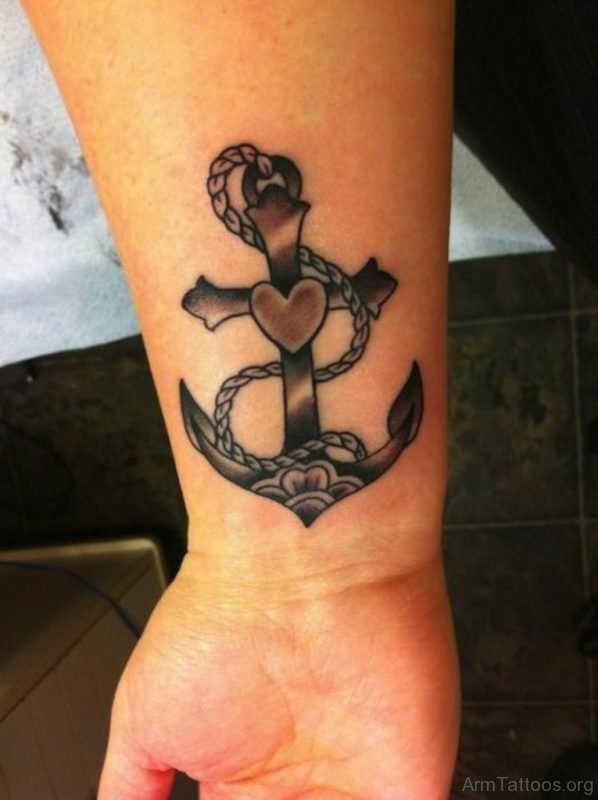 Black Anchor Heat Tattoo On Wrist 