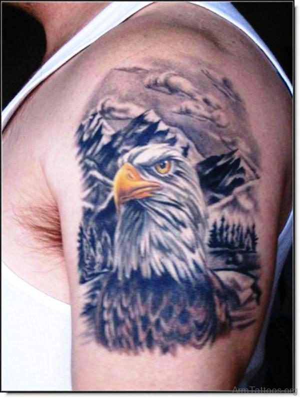 Black And Grey Eagle Tattoo On Arm 
