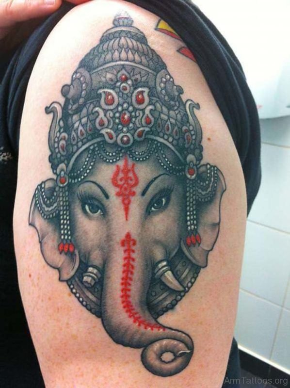 Black And Grey Ganesha Tattoo