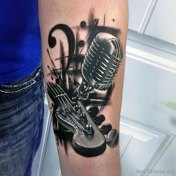 Black And Grey Guitar Tattoo