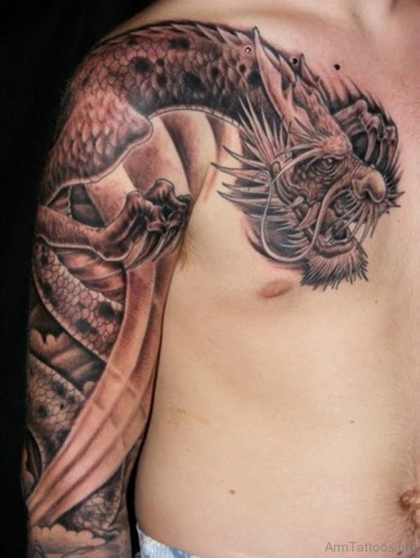 Black And Grey Ink Dragon Tattoo