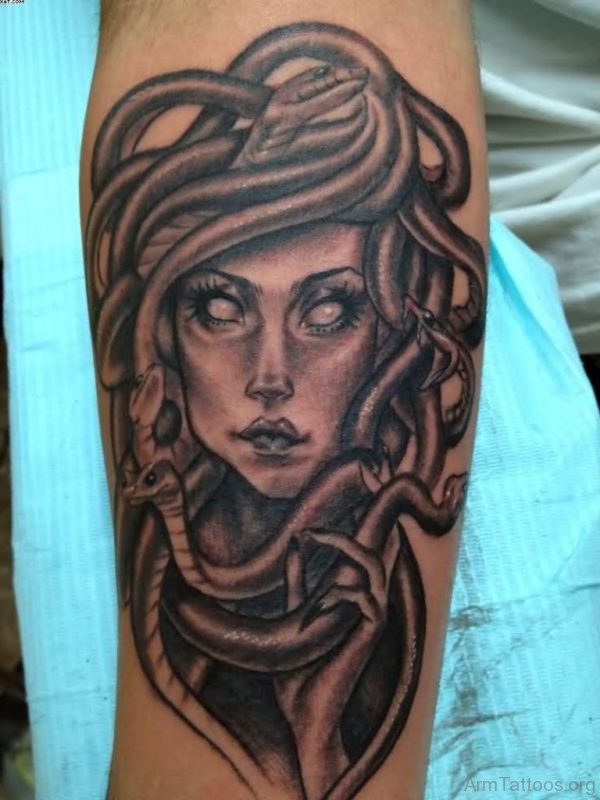 Black And Grey Ink Medusa Tattoo