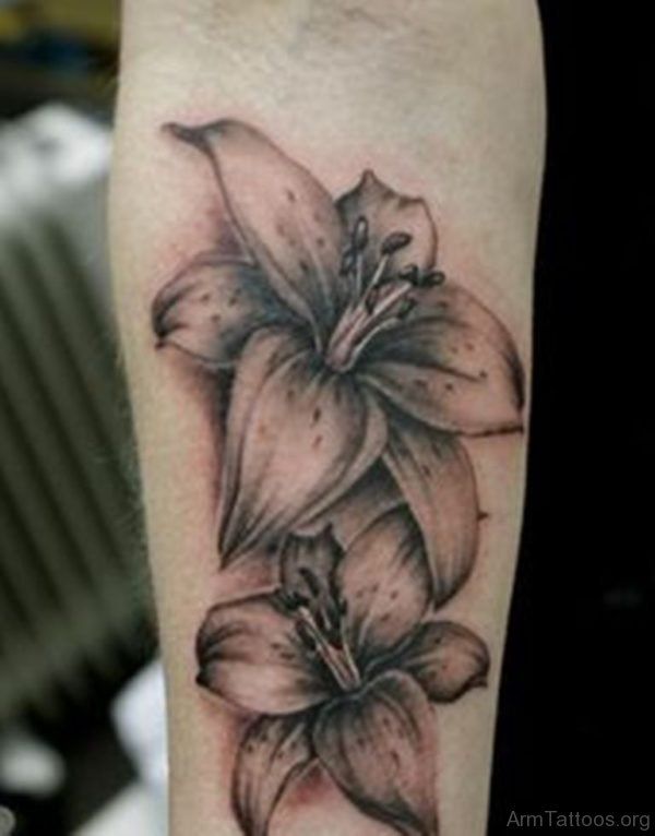 Black And Grey Lily Tattoo