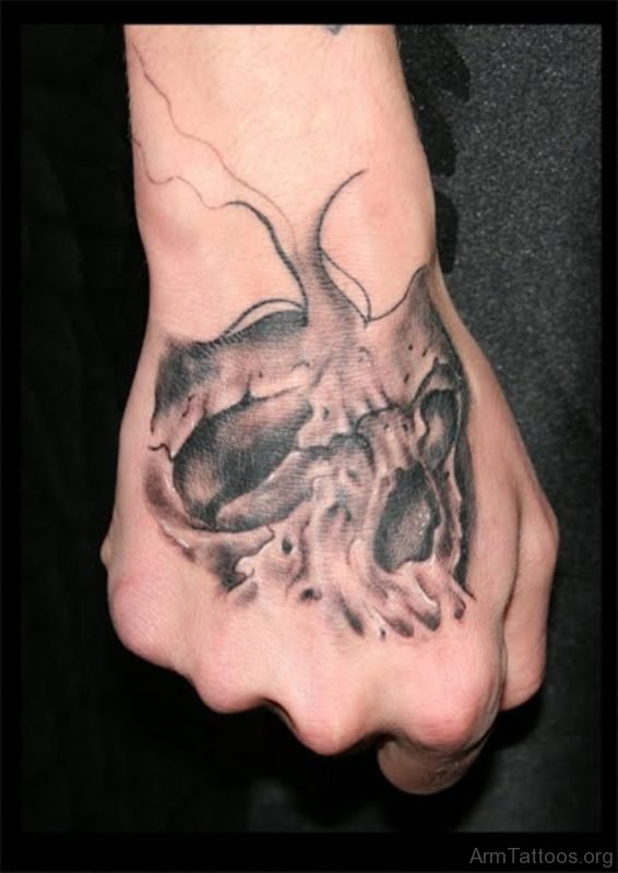 Black And Grey Sheep Skull Tattoo On Hand