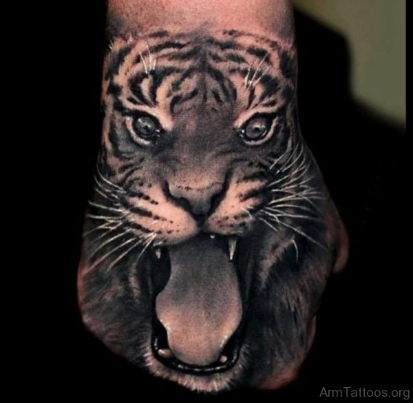 Black And Grey Tiger Tattoo