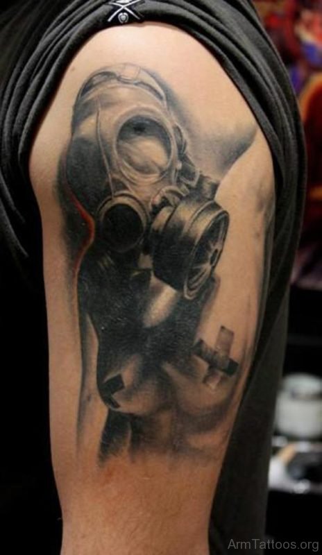 Black And Grey Zombie Gas Mask Tattoo 