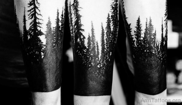 Black And White Tree Tattoo On Arm