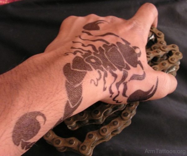 Black Black 3D Scorpion Tattoo On Hand