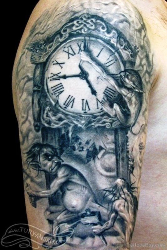 Black Clock Tattoo Design 