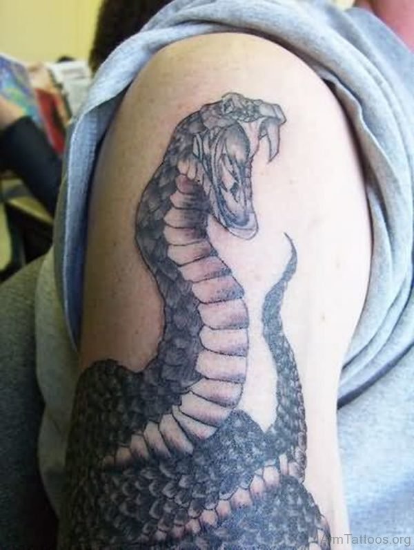 Black Cobra Snake Tattoo On Arm 