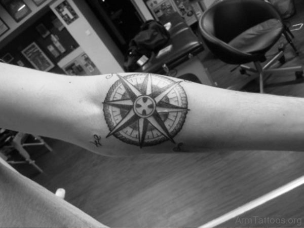 Black Compass Tattoo On Arm 