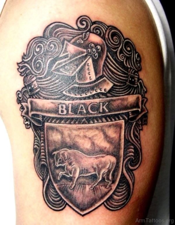 Black Crest Bull Tattoo 