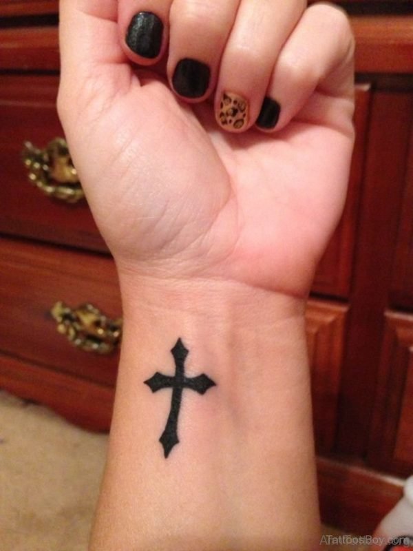 Black Cross Tattoo On Wrist