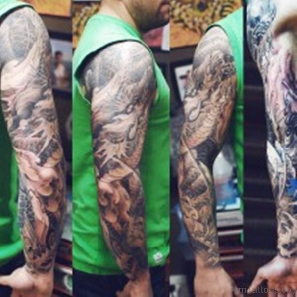 Black Dragon Tattoo On Full Sleeve