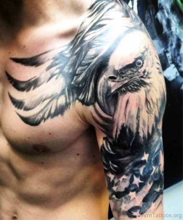 Black Eagle Tattoo Design On Half Sleeve 