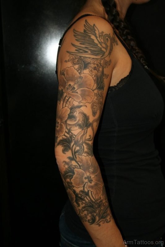 Black Hibiscus Flower Tattoo On Arm