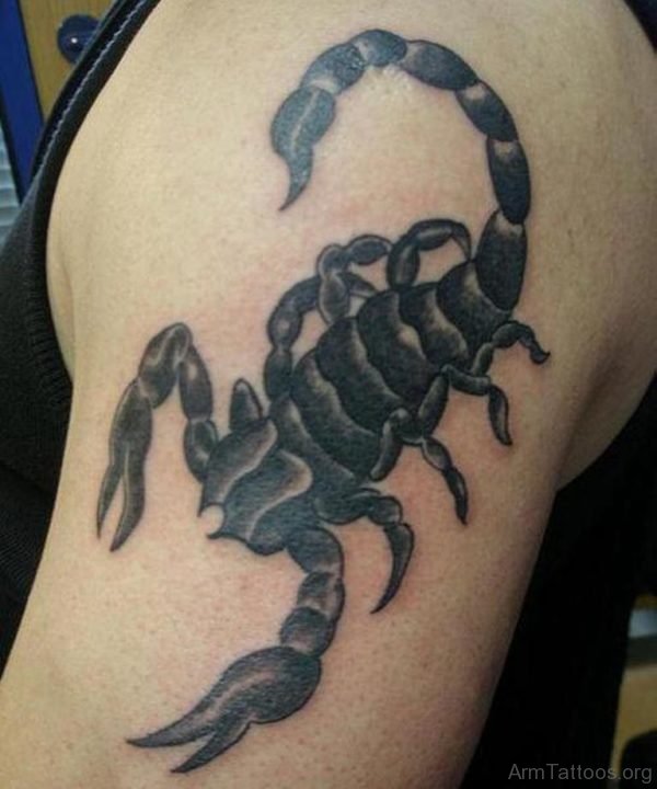 Black Ink Scorpion Tattoo Design For Arm
