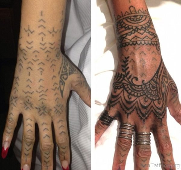 Black Ink Tribal Tattoo Design On Hand