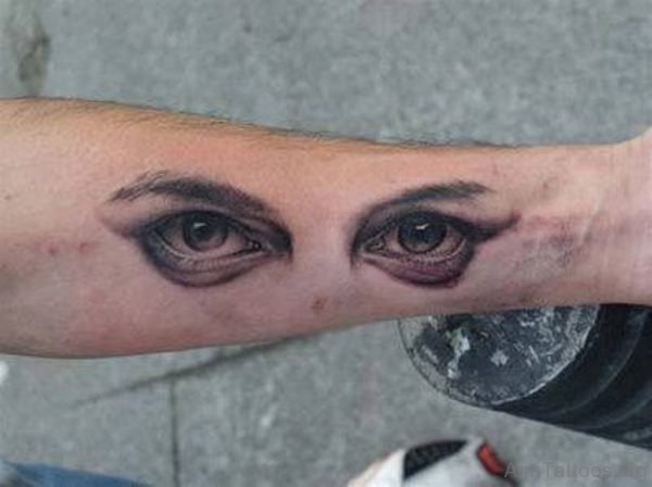 Black Ink Two Eyes Tattoo On Forearm 