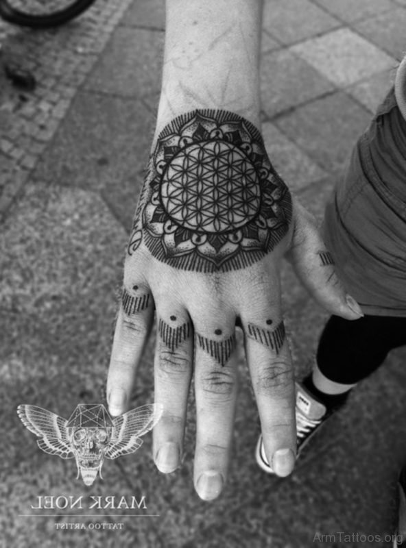Black Mandala Tattoo On Hand 