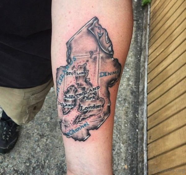 Black Map Tattoos On Arm