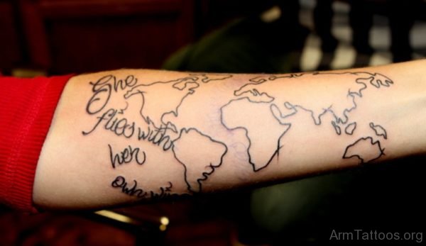 Black Outline World Map Tatto