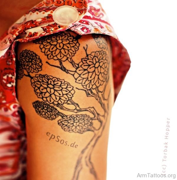 Black Tree Flower Tattoo 
