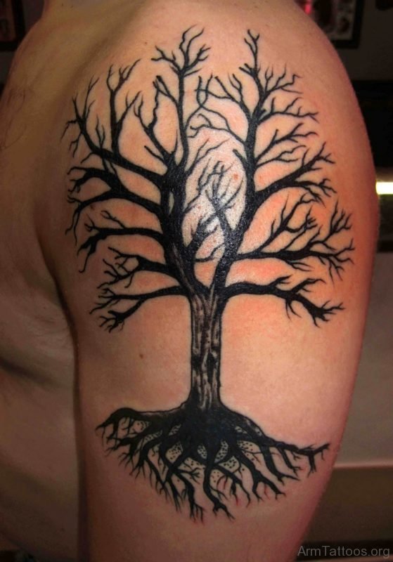 Black Tree Tattoo On Shoulder 