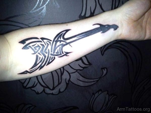 Black Tribal Guitar Tattoo 