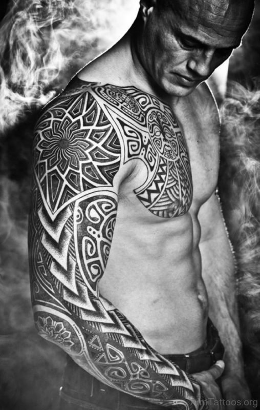Black Tribal Tattoo For Men On Full Sleeve