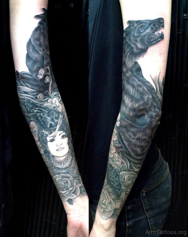 Black Wolf Tattoo On Arm 