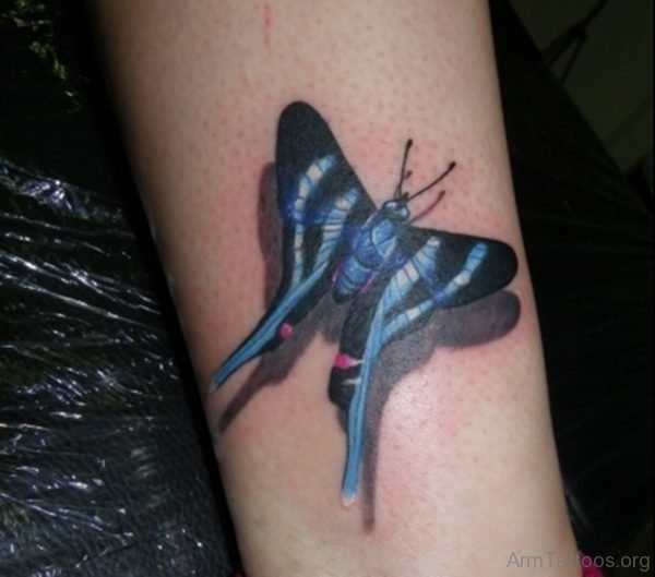 Blue 3D Butterfly Tattoo On Arm