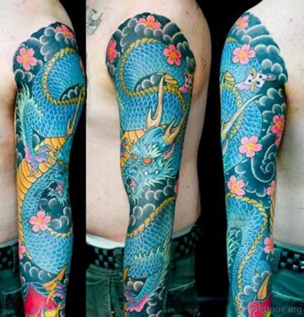Blue Ink Dragon Tattoo